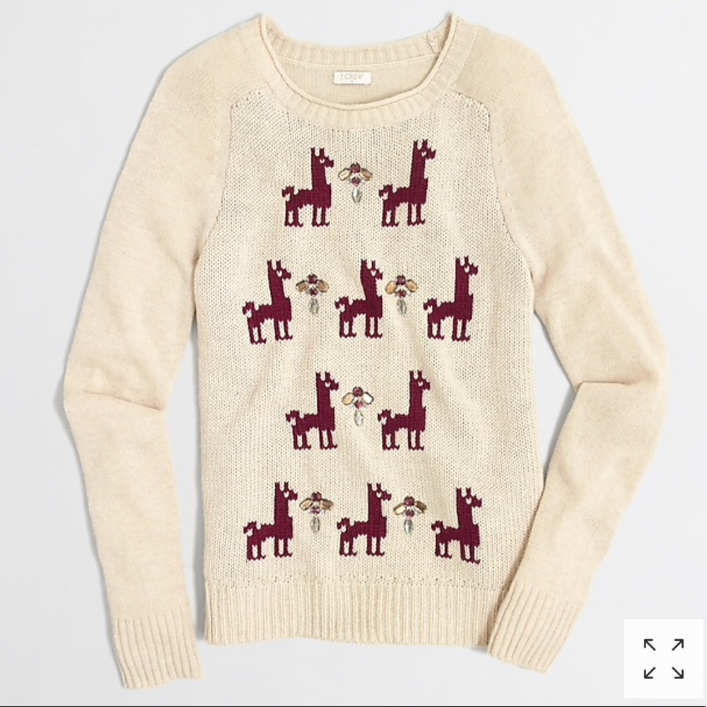 J Crew Embellished Llama Sweater